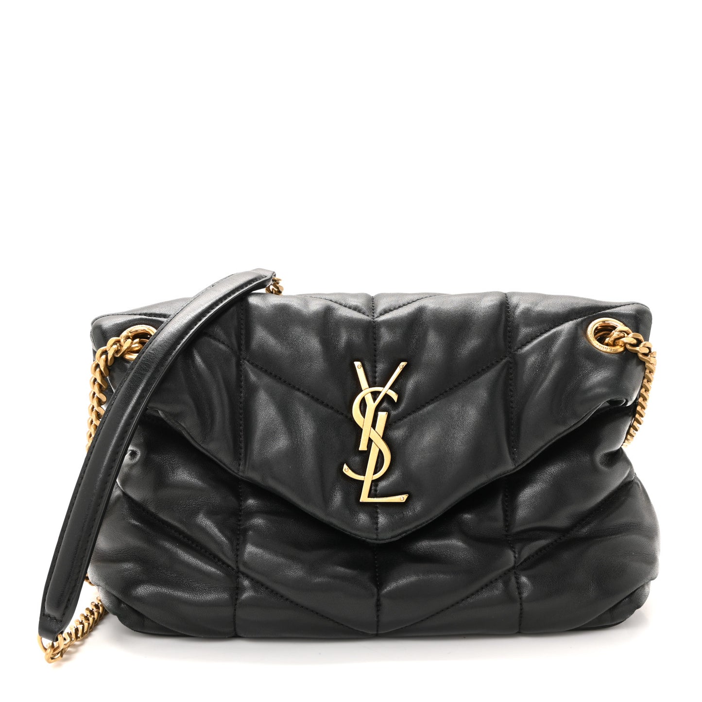 Lambskin Quilted Small Loulou Puffer Monogram Chain Satchel Black