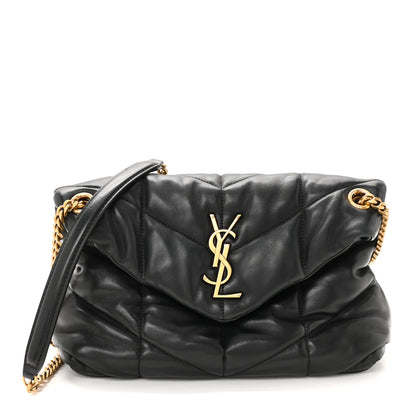 Saint Laurent Lambskin Quilted Small Loulou Puffer Monogram Chain Satchel Black 1 of 17