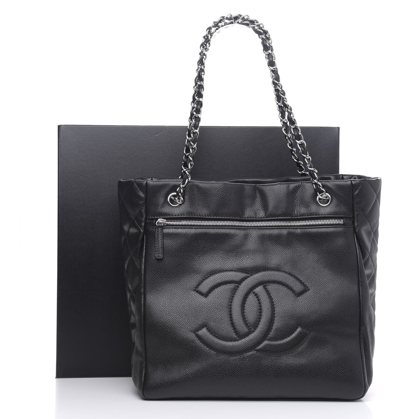 Soft Caviar Large Timeless CC Shopping Tote Black