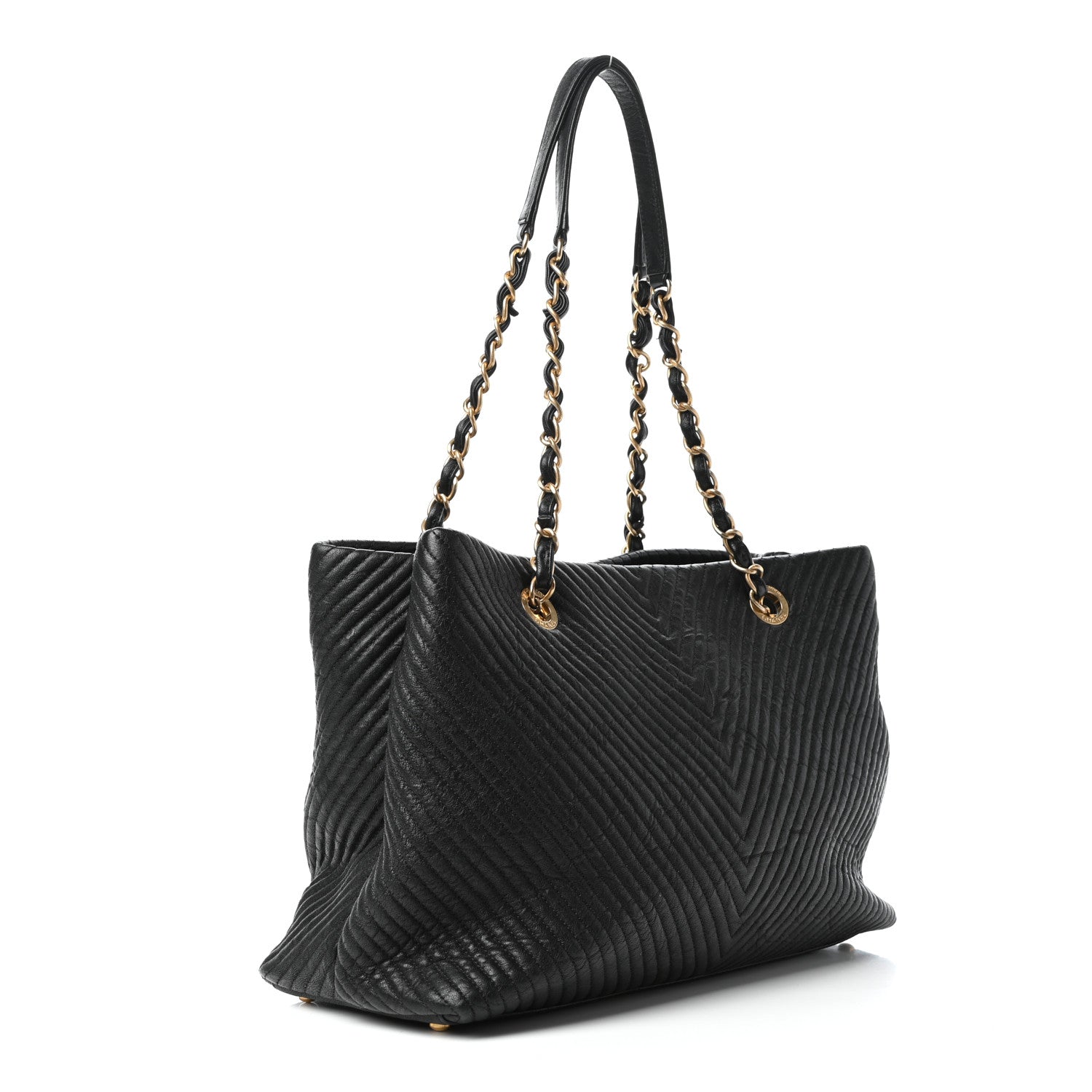 Chanel Wrinkled Lambskin Chevron Quilted Surpique Tote Black 3 of 9