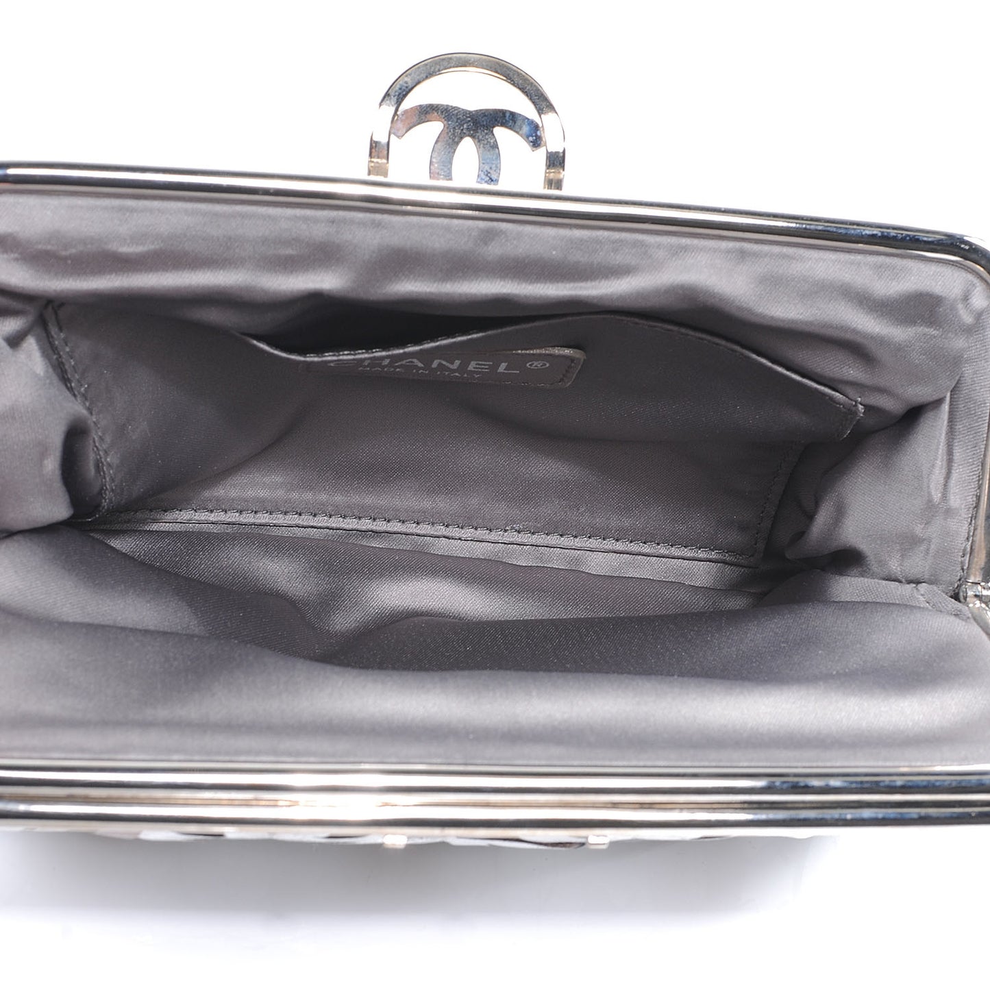 Calfskin Crackled CC Mix Frame Clutch Gold Silver