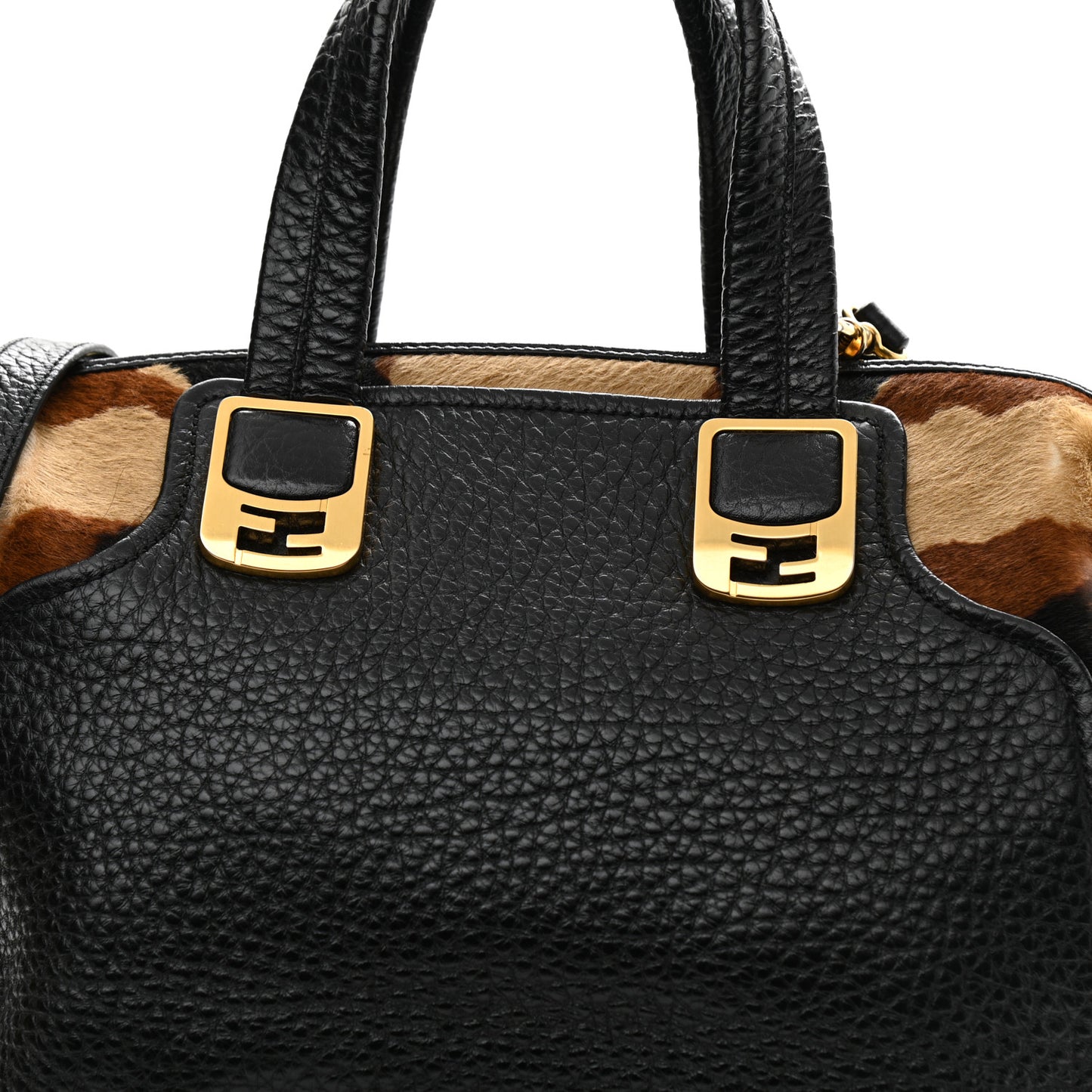 Pebbled Calfskin Calf Hair Small Chameleon Tote Black Tobacco