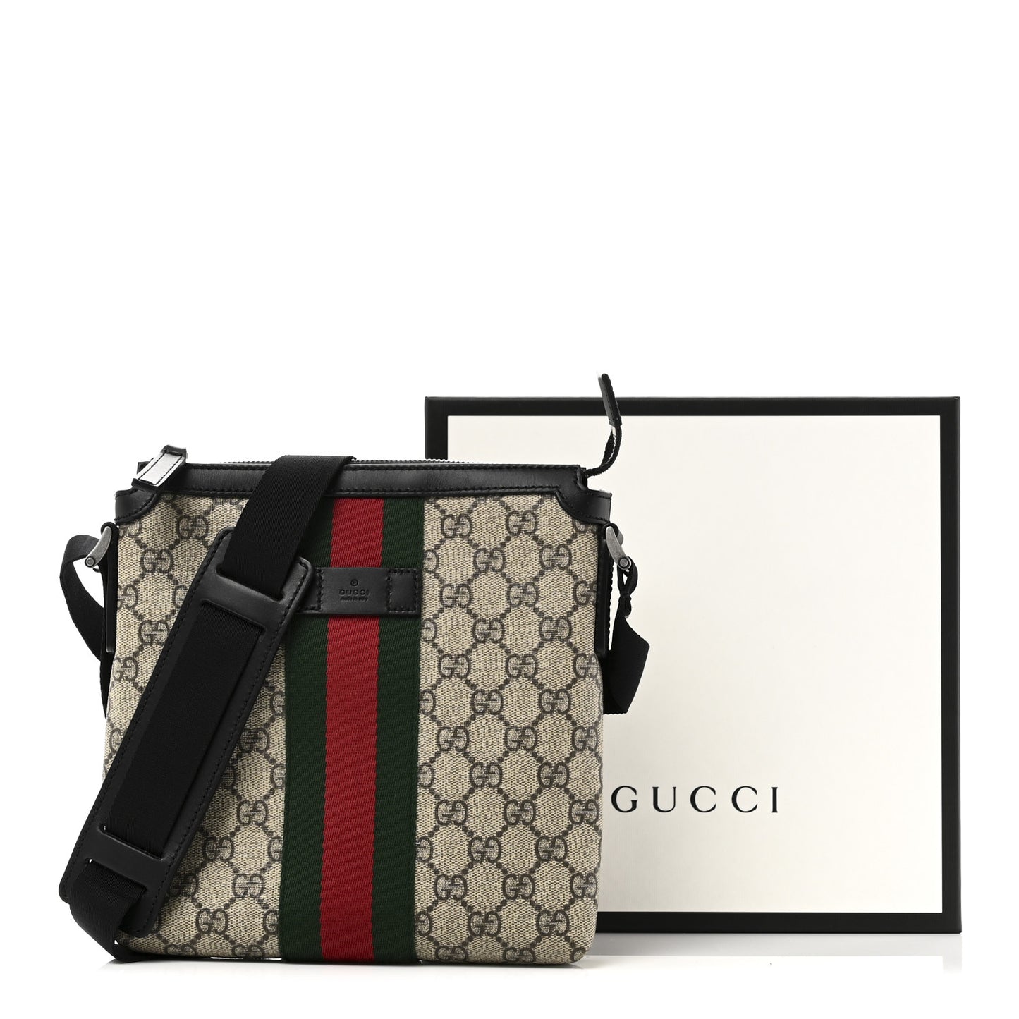GG Supreme Monogram Web Messenger Bag Black