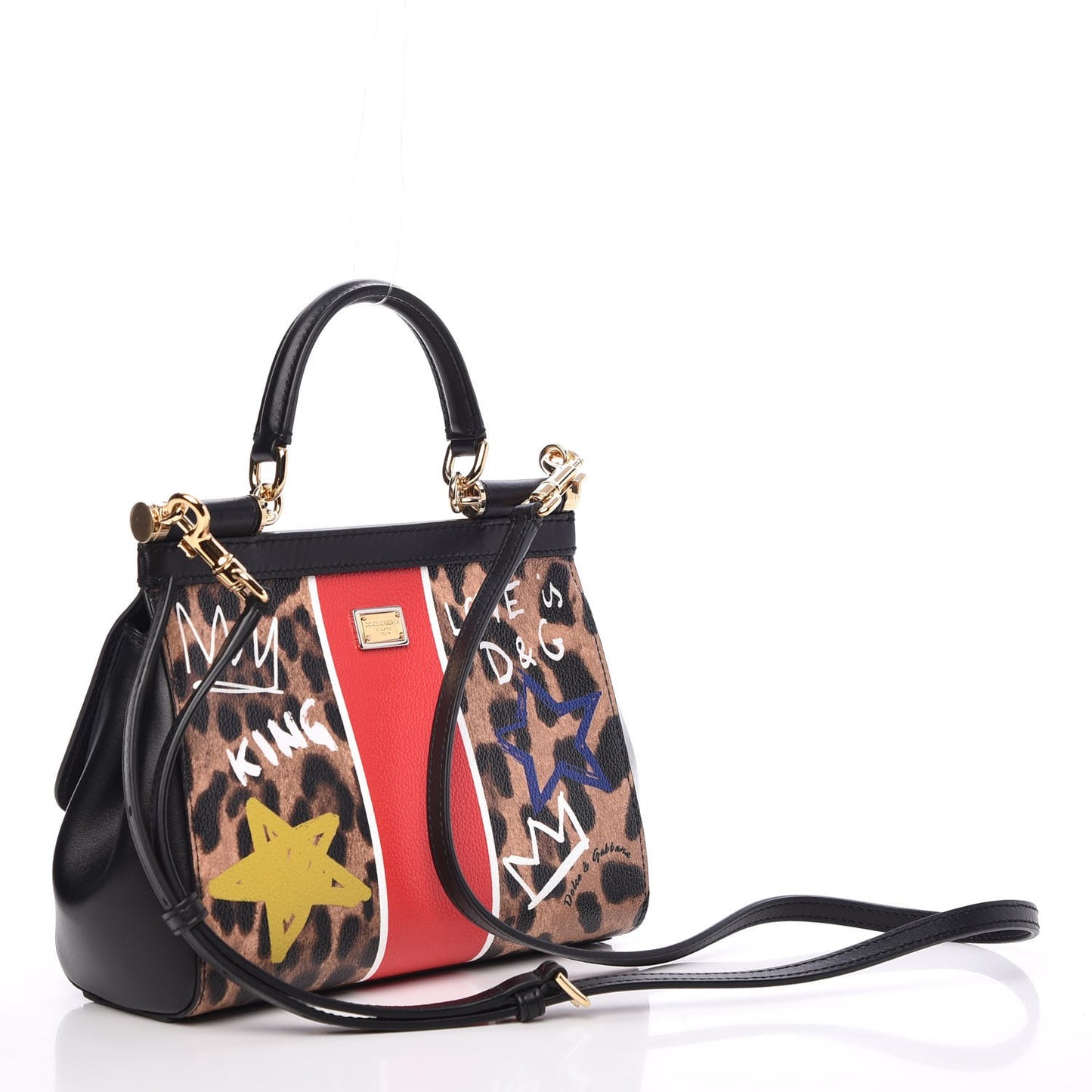 Dauphine Leopard Graffiti Print Small Miss Sicily Satchel Black