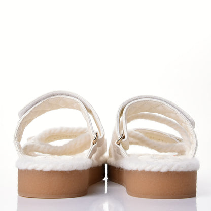 Chanel Cord Lambskin Quilted Logo Mules 41 White 6 of 11