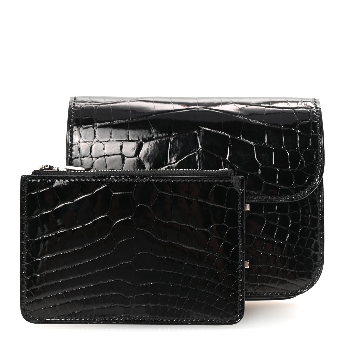 Shiny Alligator Constance Slim Wallet Black