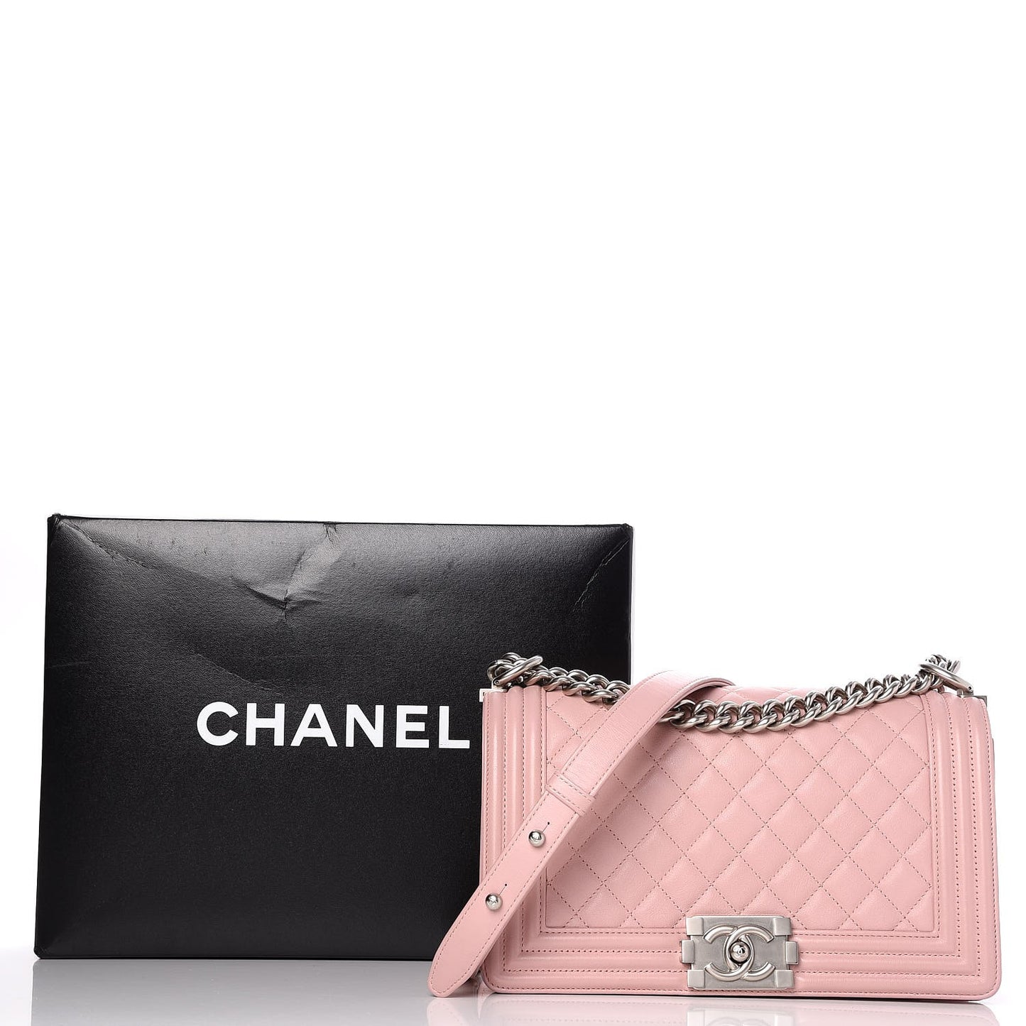 Calfskin Quilted Medium Boy Flap Light Pink
