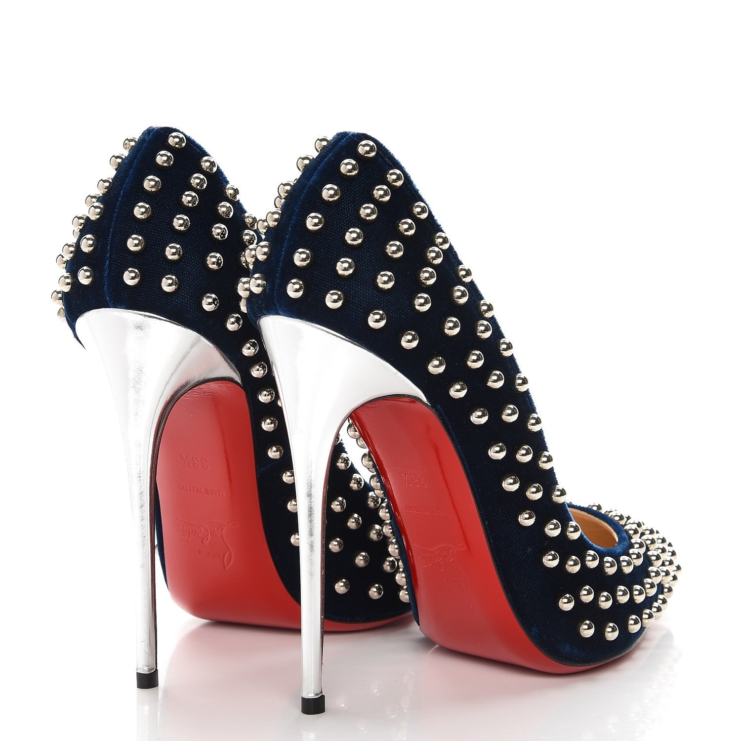 Christian Louboutin Velvet Billy 120 Spike Pumps 38.5 Silver Eclipse 4 of 8