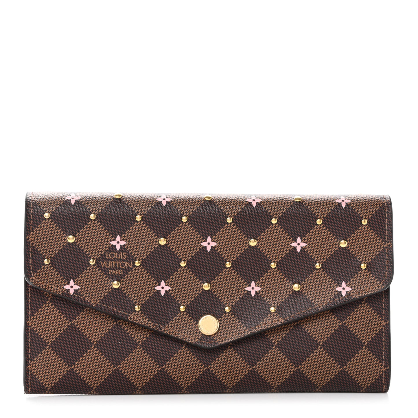 Damier Ebene Studded Sarah Wallet NM Rose Ballerine