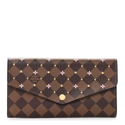 Louis Vuitton Damier Ebene Studded Sarah Wallet NM Rose Ballerine 1 of 7