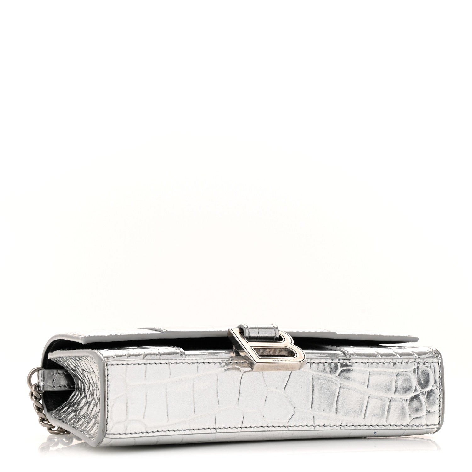 Balenciaga Metallic Calfskin Crocodile Embossed Hourglass Chain Bag Silver 4 of 13