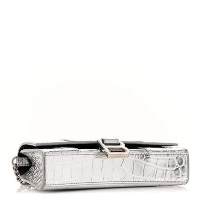 Balenciaga Metallic Calfskin Crocodile Embossed Hourglass Chain Bag Silver 4 of 13