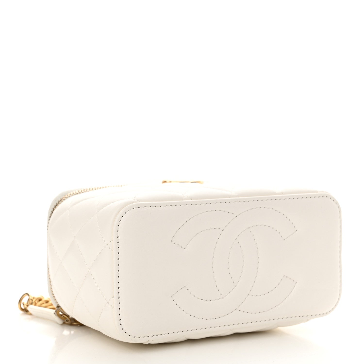 Chanel Lambskin Enamel Quilted Logo Small Vanity Case With Chain White 4 of 11