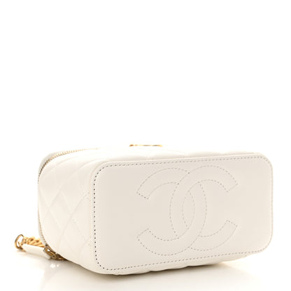 Chanel Lambskin Enamel Quilted Logo Small Vanity Case With Chain White 4 of 11