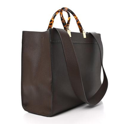 Fendi Vitello Cher Plexiglass Logo Debossed Medium Fendi Sunshine Shopper Tote Gianduia Gold 3 of 10