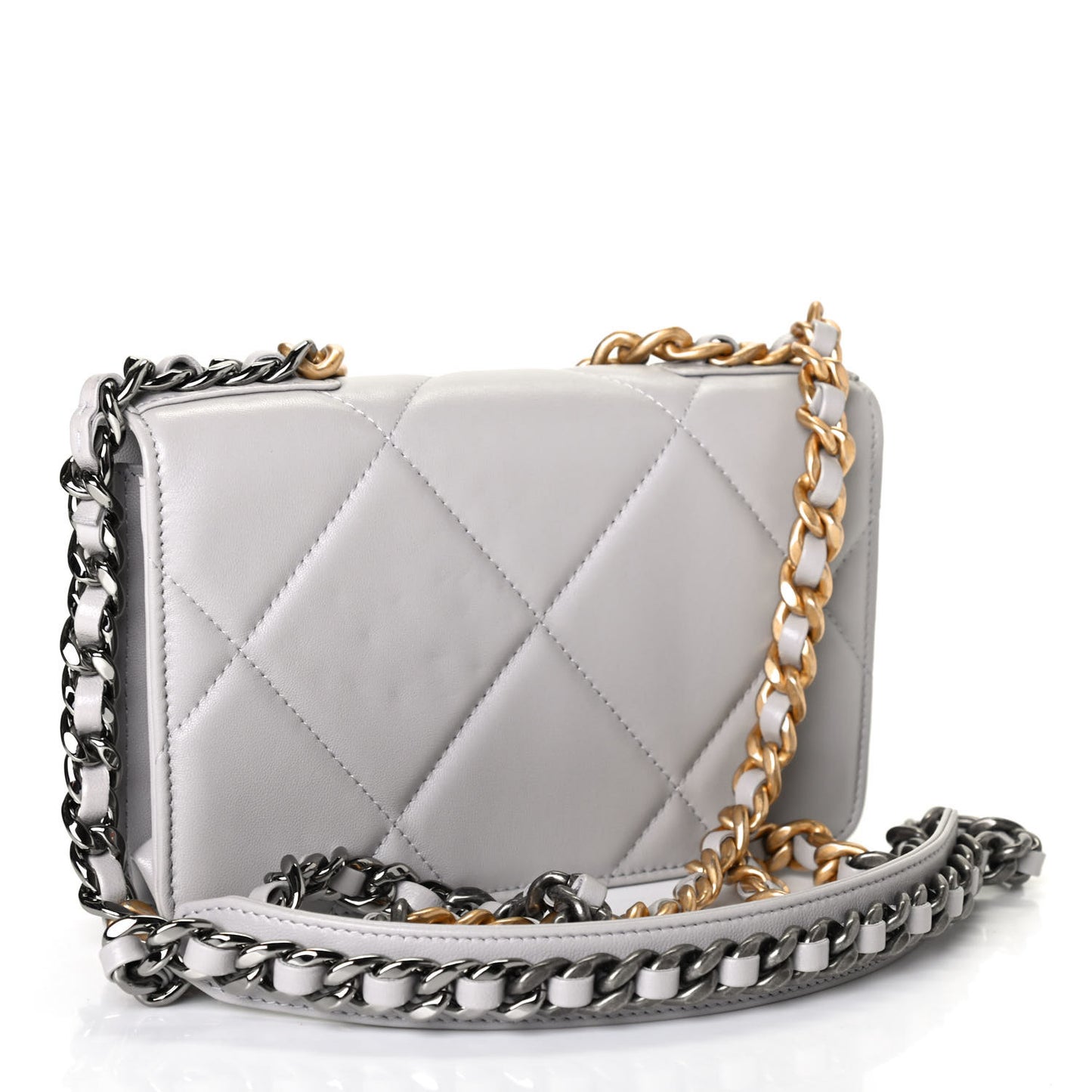 Lambskin Quilted Chanel 19 Wallet On Chain WOC Grey