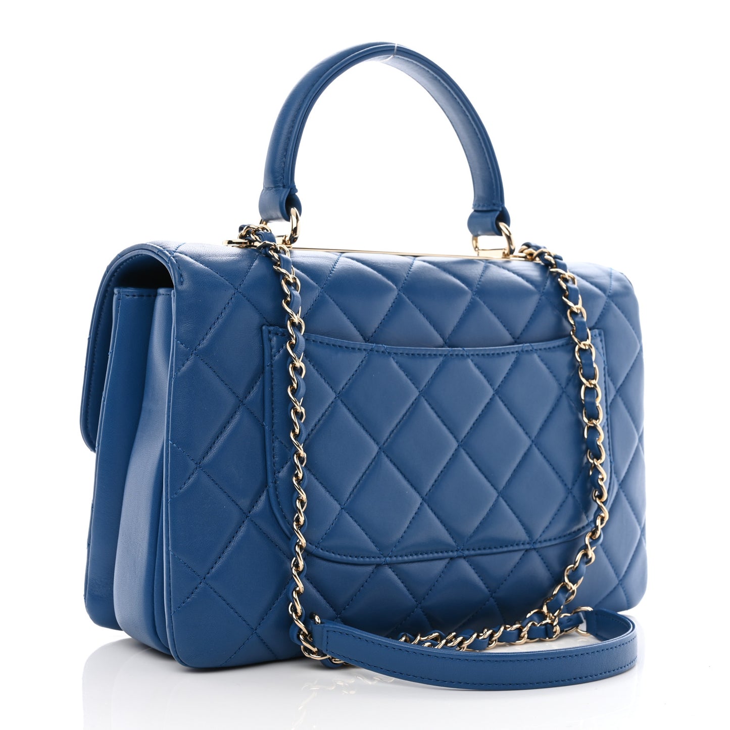 Lambskin Quilted Medium Trendy CC Flap Dual Handle Bag Dark Blue