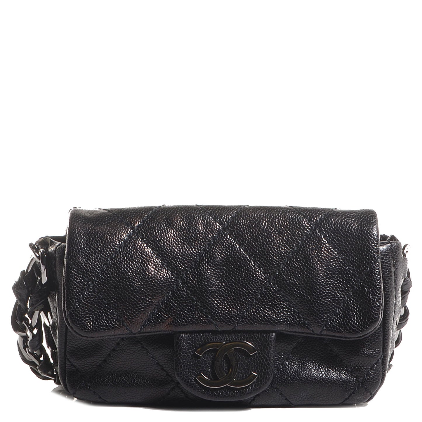 Glazed Caviar Mini Modern Chain Flap Black