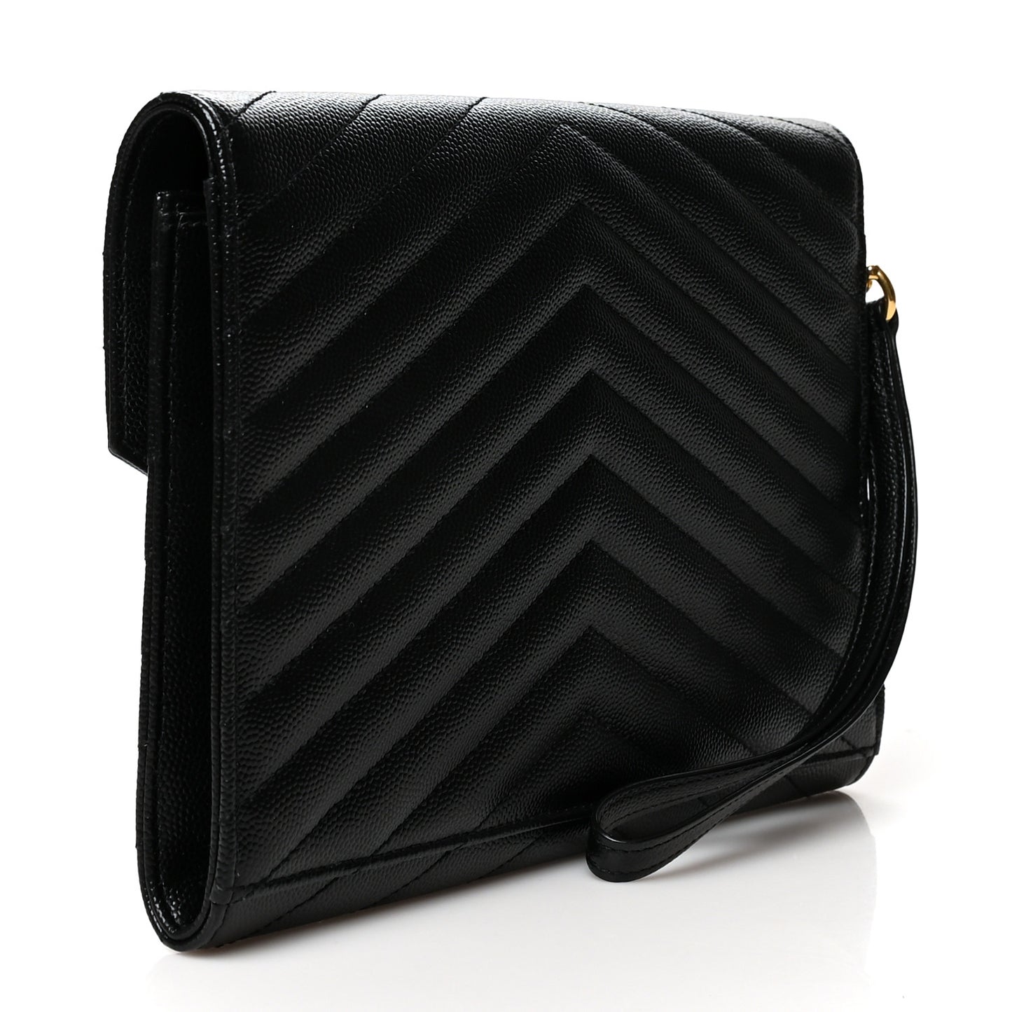 Grain De Poudre Matelasse Chevron Monogram Envelope Clutch Black