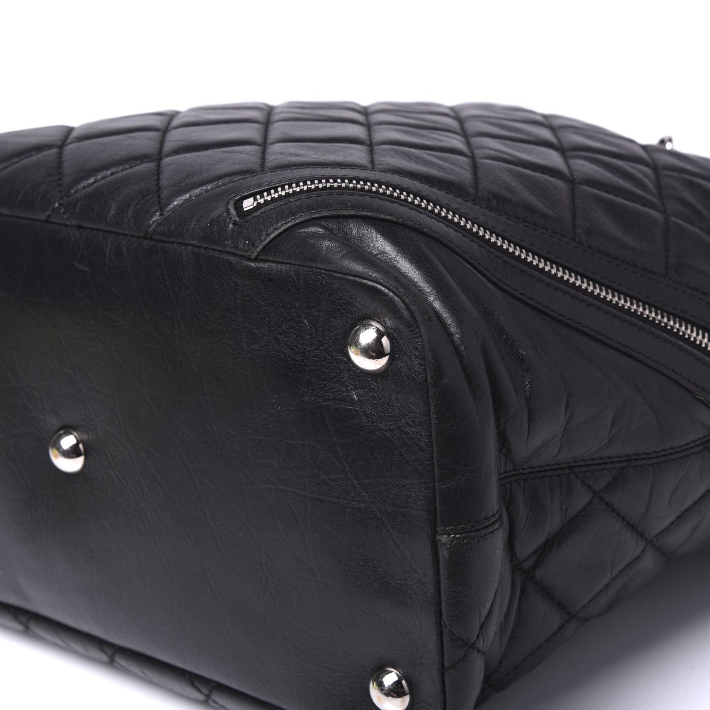 Aged Calfskin Quilted Large Cotton Club Tote Black
