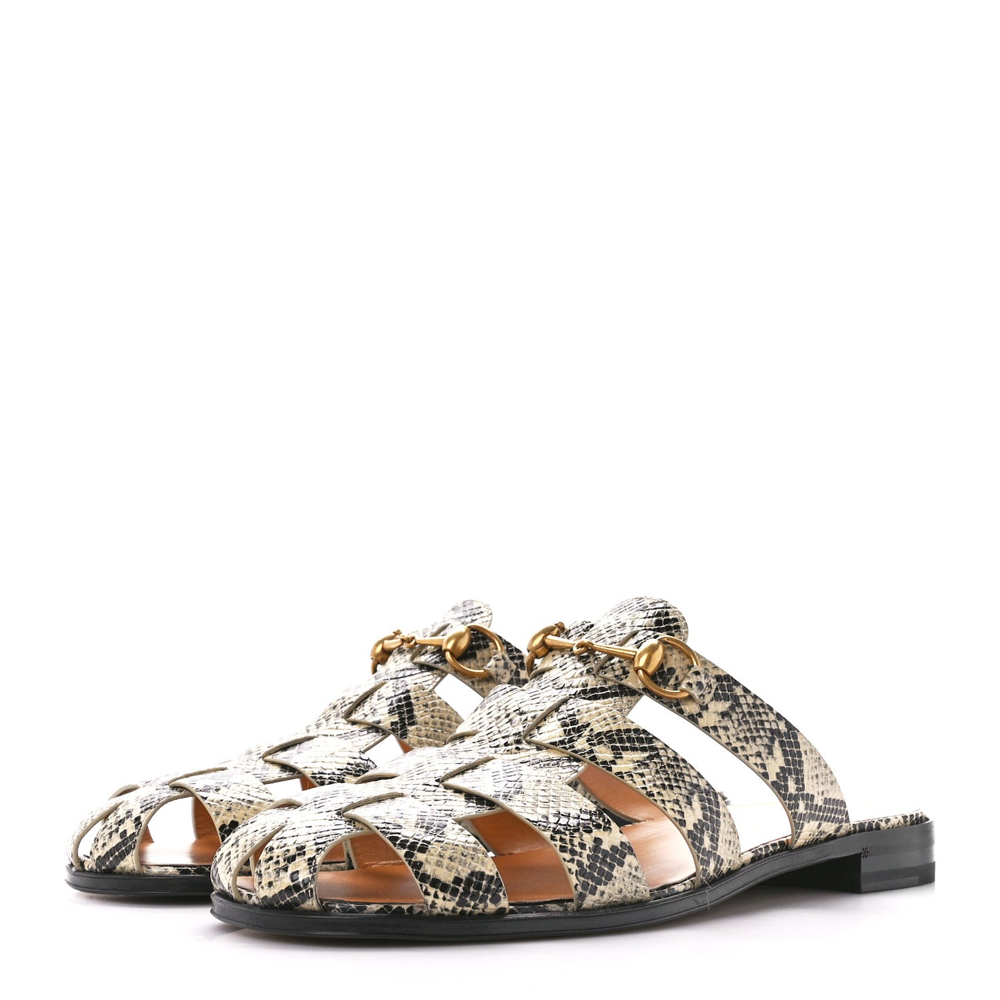 Calfskin Python Print Mens Horsebit Elektra Sandals 12 Beige Avana
