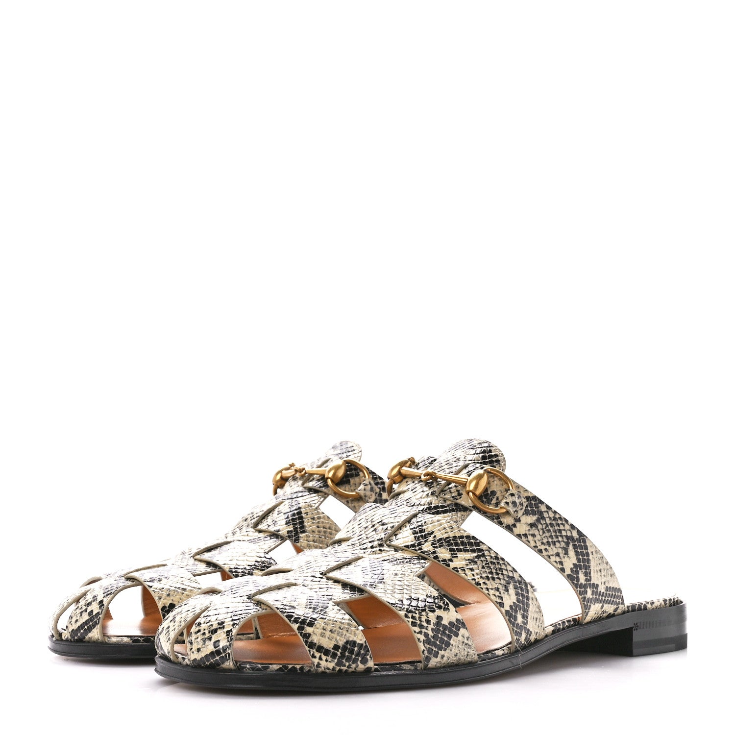 Gucci Calfskin Python Print Mens Horsebit Elektra Sandals 12 Beige Avana 3 of 9