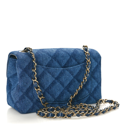 Chanel Printed Denim Quilted Mini Rectangular Flap Dark Blue 3 of 10