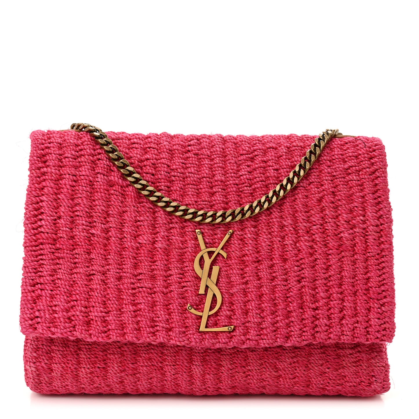 Raffia Medium Monogram Kate Satchel Pink Glow