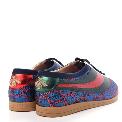 Gucci Lurex Calfskin Web GG Monogram Womens Falacer Sneakers 35.5 Iridescent Blue Iridescent Red Silver 4 of 11