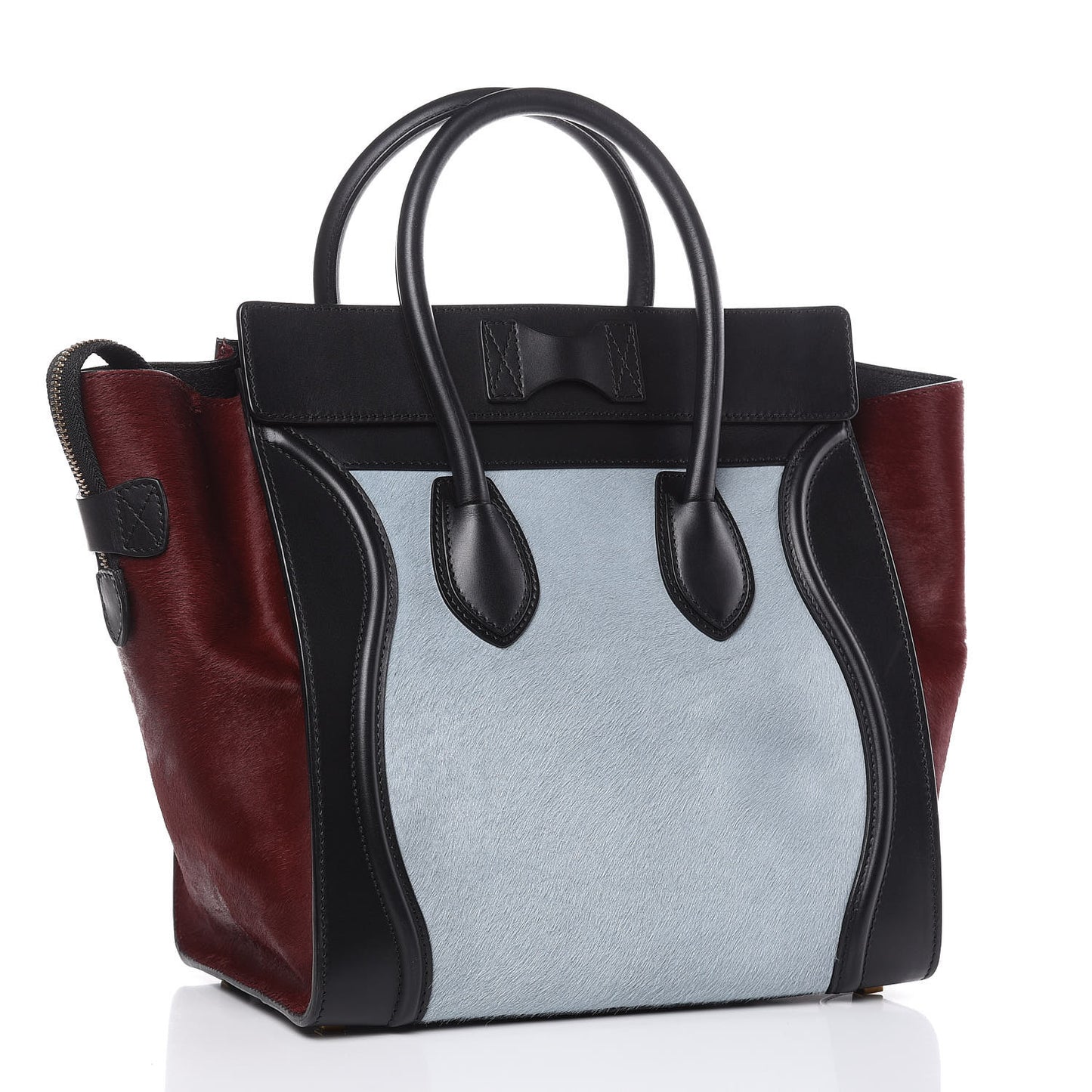 Pony Hair Mini Tri-Color Luggage Baby Blue Burgundy Black