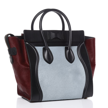 Celine Pony Hair Mini Tri-Color Luggage Baby Blue Burgundy Black 3 of 16