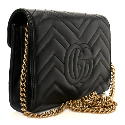 Gucci Calfskin Matelasse GG Marmont Chain Wallet Black 3 of 11