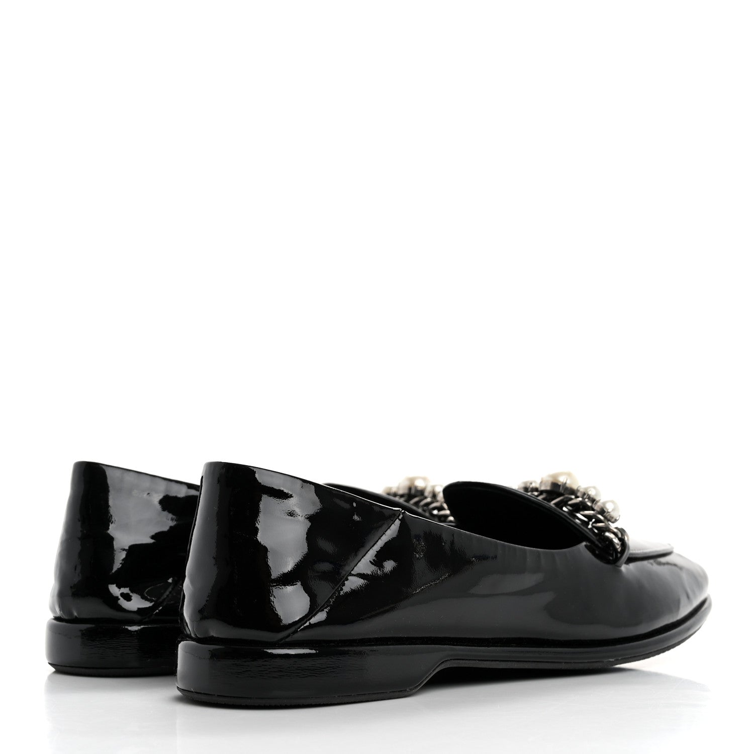 Miu Miu Vernice Soft Pearl Chain Convertible Loafers 39 Black 5 of 11