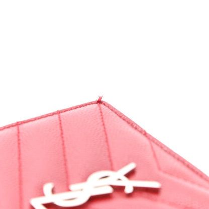 Saint Laurent Grain De Poudre Matelasse Chevron Monogram Zipped Card Case Rouge Eros 10 of 10