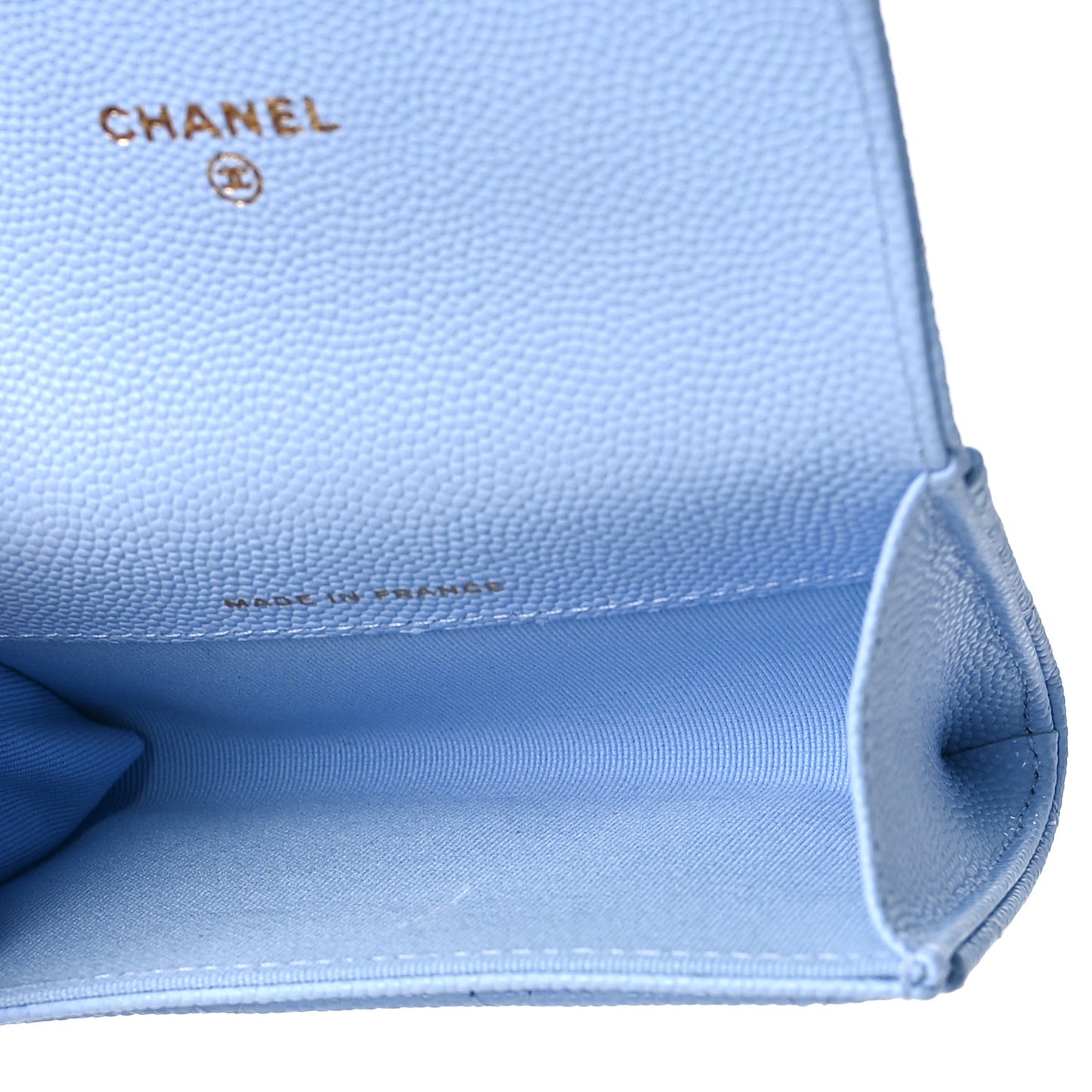 Caviar Quilted Flap Card Holder Wallet Light Blue