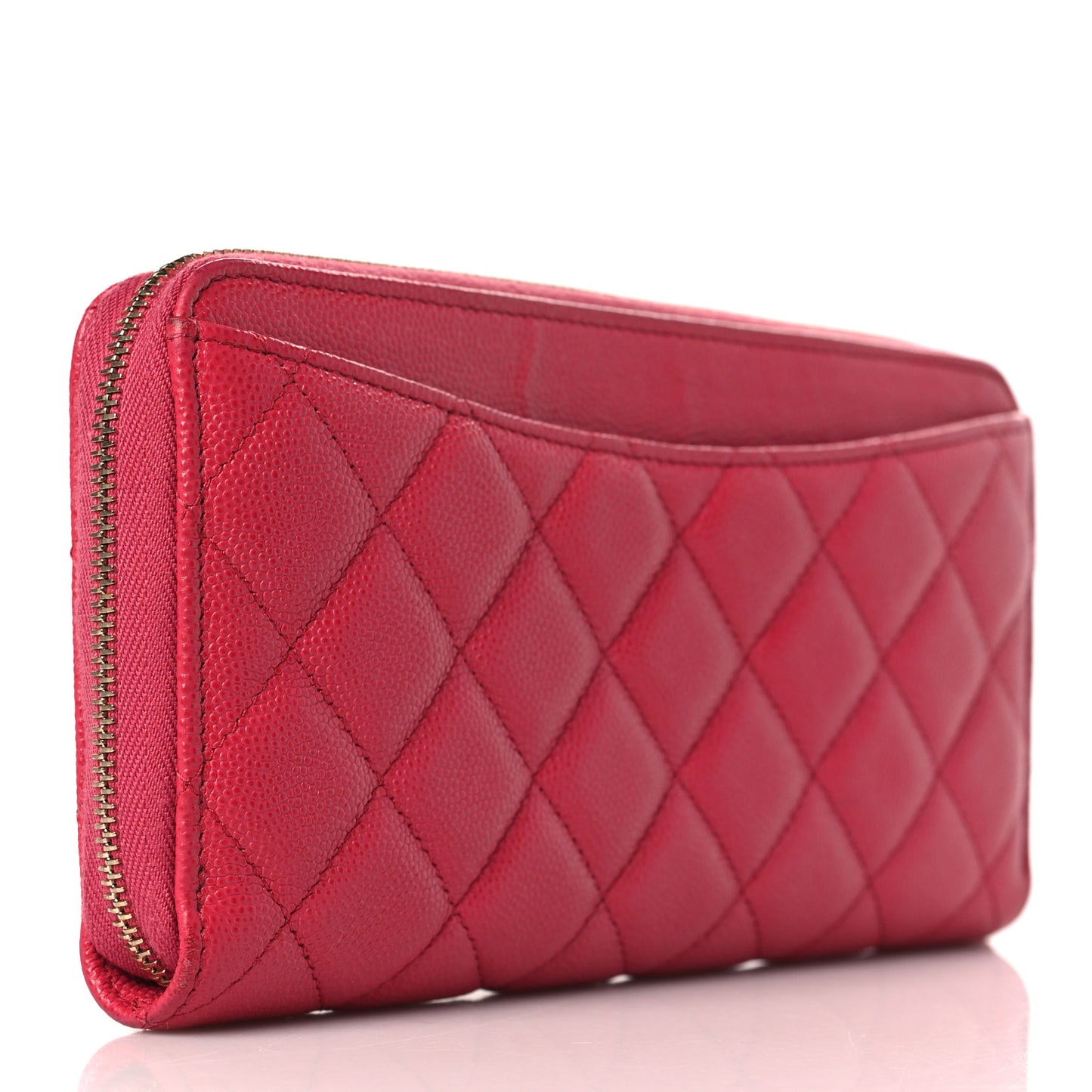 Caviar Quilted Large Gusset Zip Around Wallet Fuchsia