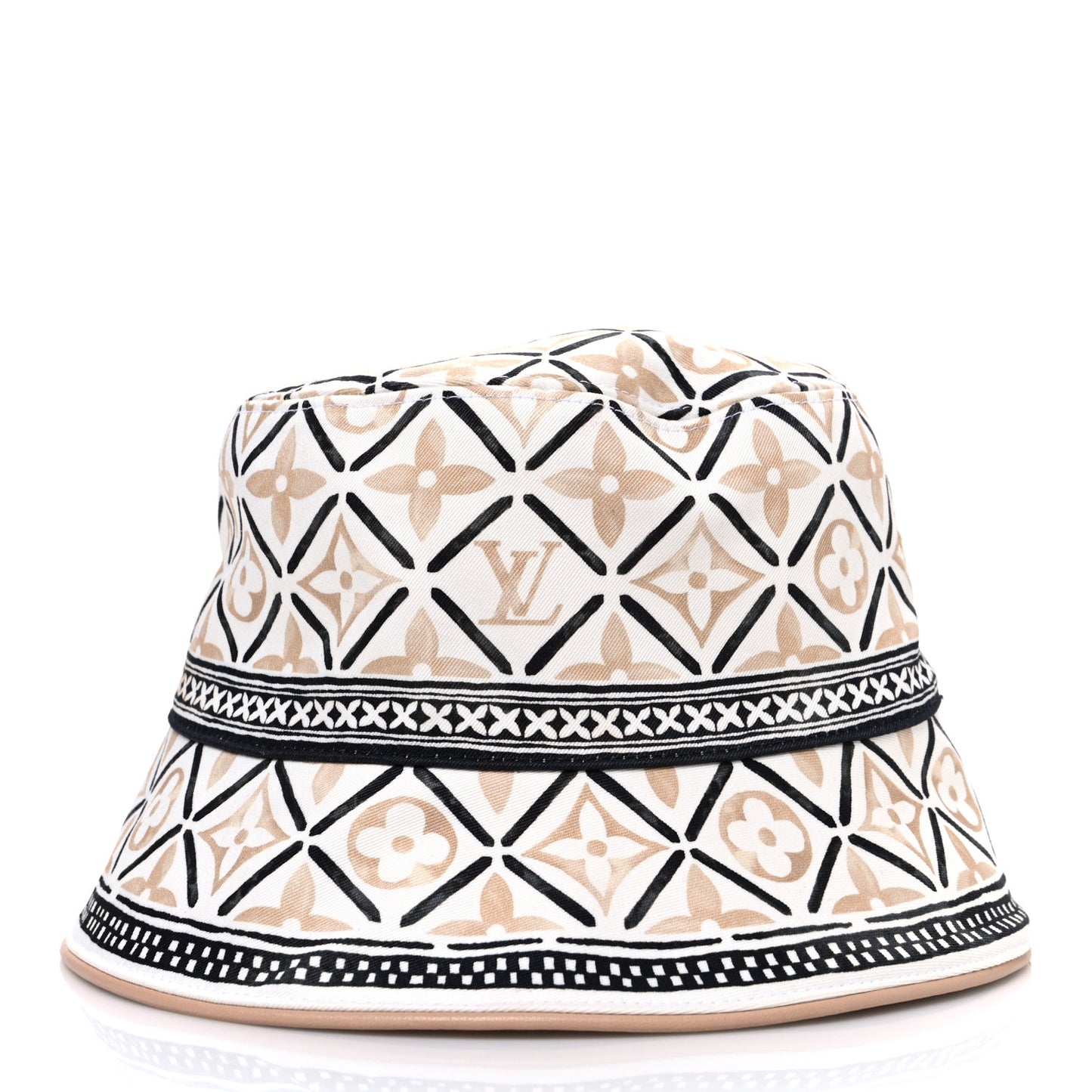 Cotton Monogram Flower Tile Reversible Bucket Hat Beige