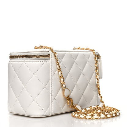 Chanel Lambskin Enamel Quilted Small Coco Hearts Vanity Case With Chain White 3 of 11