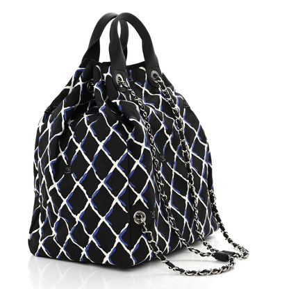 Chanel Canvas Printed Airline Drawstring Bag Black Blue 2 of 12
