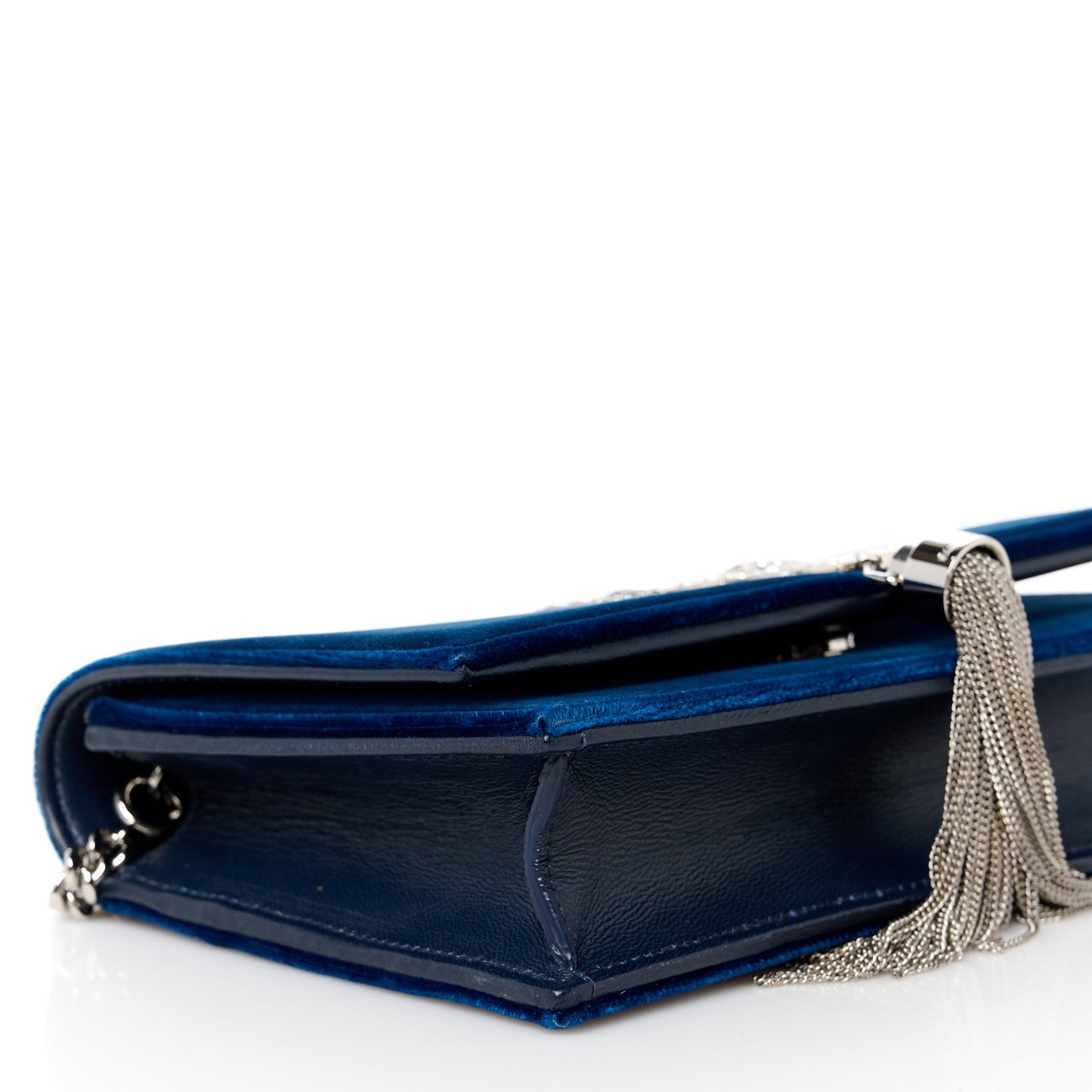 Velvet Crystal Monogram Kate Tassel Chain Wallet Blue