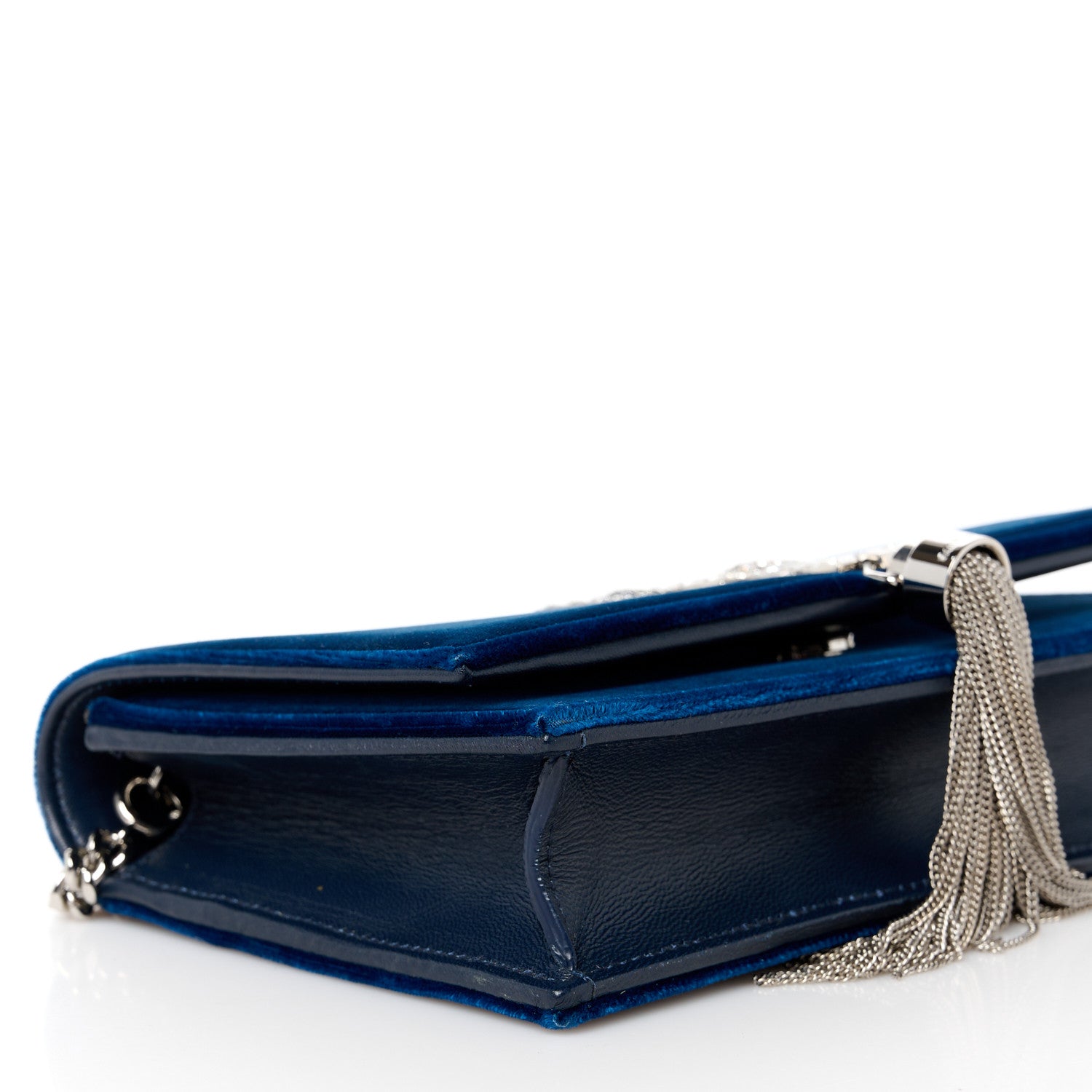 Saint Laurent Velvet Crystal Monogram Kate Tassel Chain Wallet Blue 8 of 9