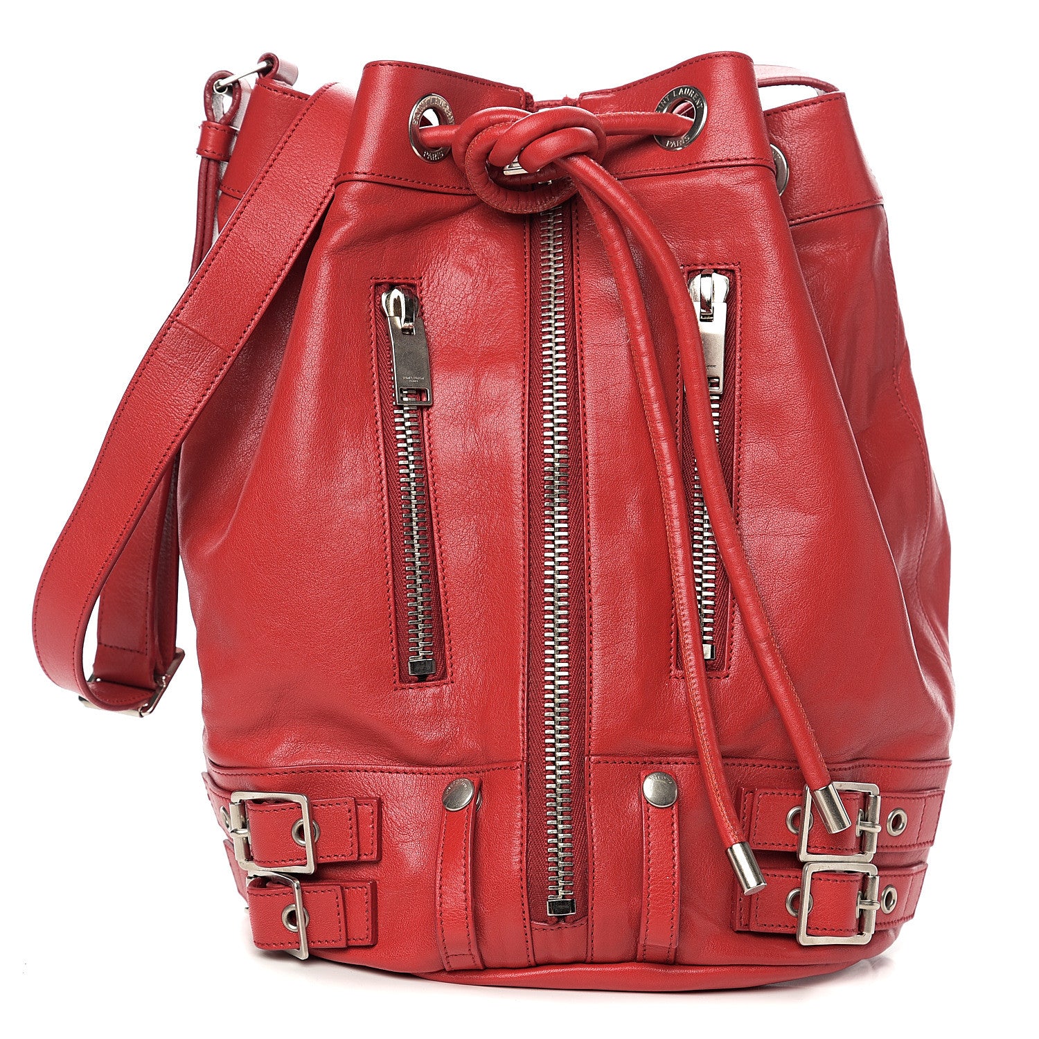 Saint Laurent Calfskin Medium Rider Bucket Bag Red 1 of 9