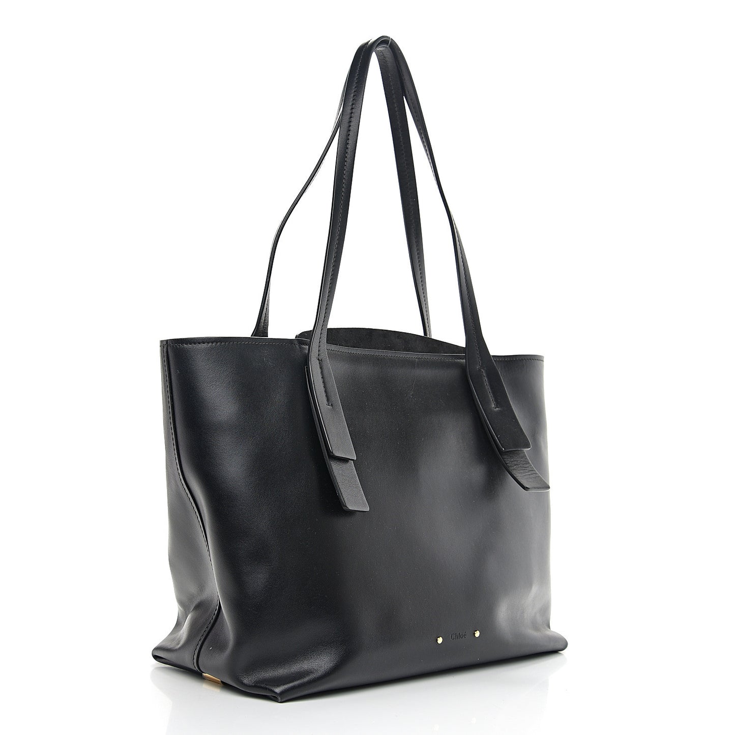Shiny Calfskin Suede Medium C Zipped Tote Black