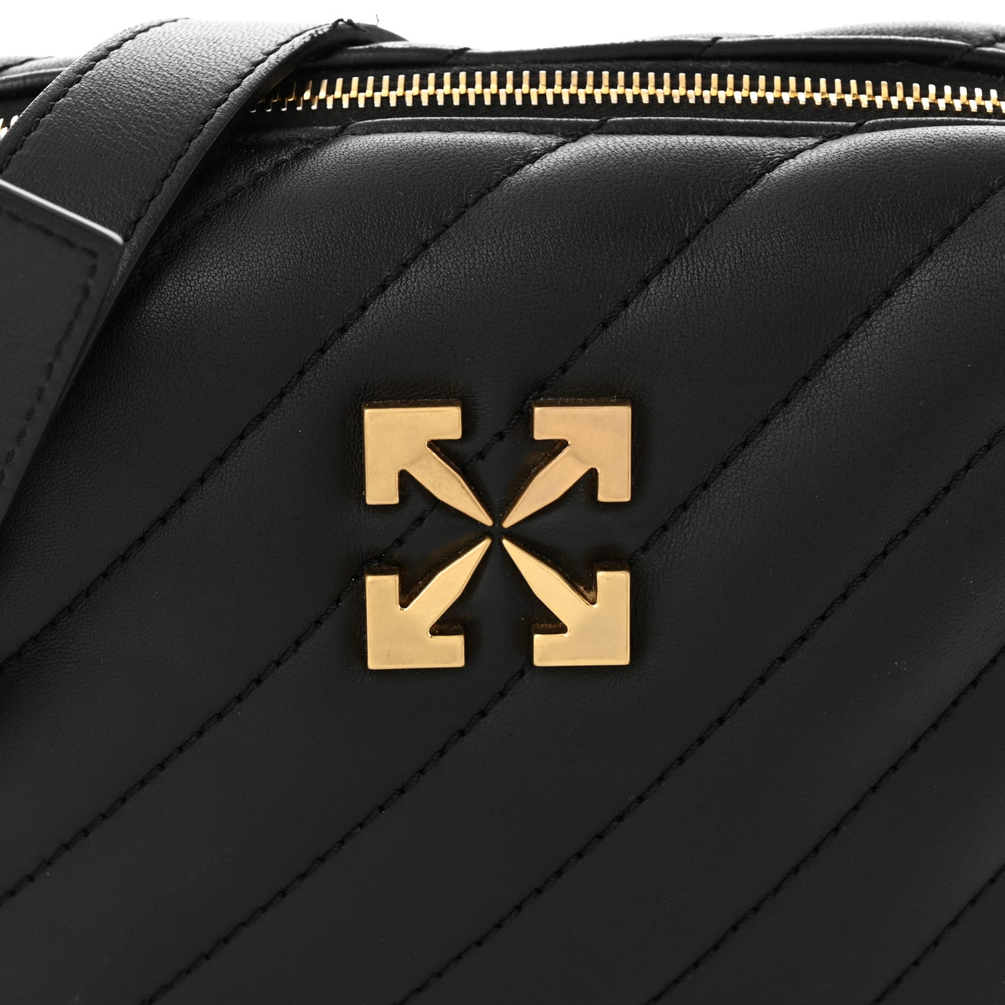 Calfskin Diagonal Quilted Jackhammer Camera Bag Black