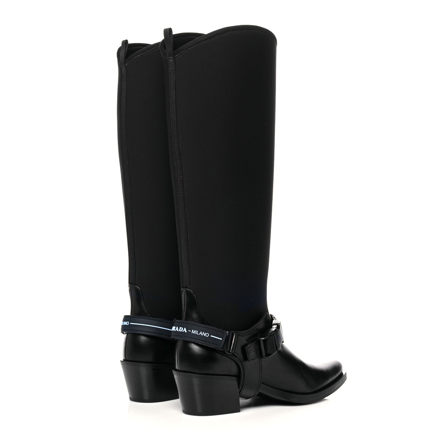 Prada Spazzolato Rois Neoprene 50mm Western Tall Boots 37 Black 4 of 12