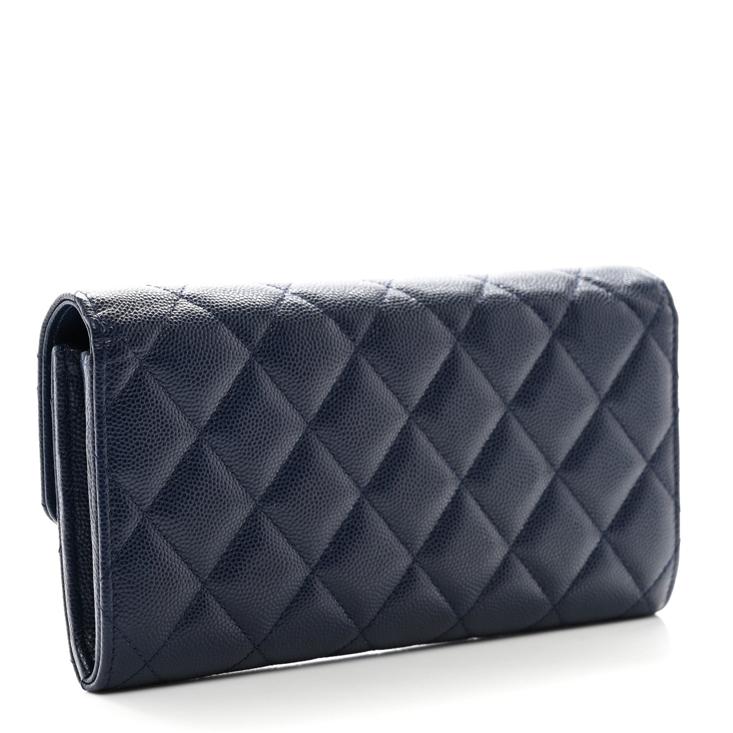 Chanel Caviar Quilted Crystal Long Flap Wallet Navy Blue 3 of 8