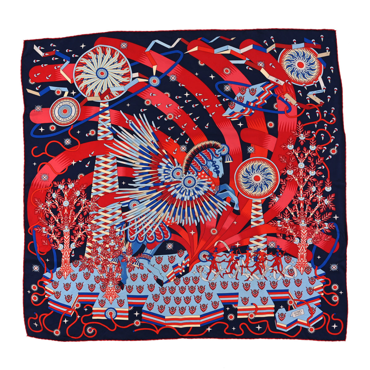 Silk La Source De Pegase Scarf 90 Marine Rouge Ciel