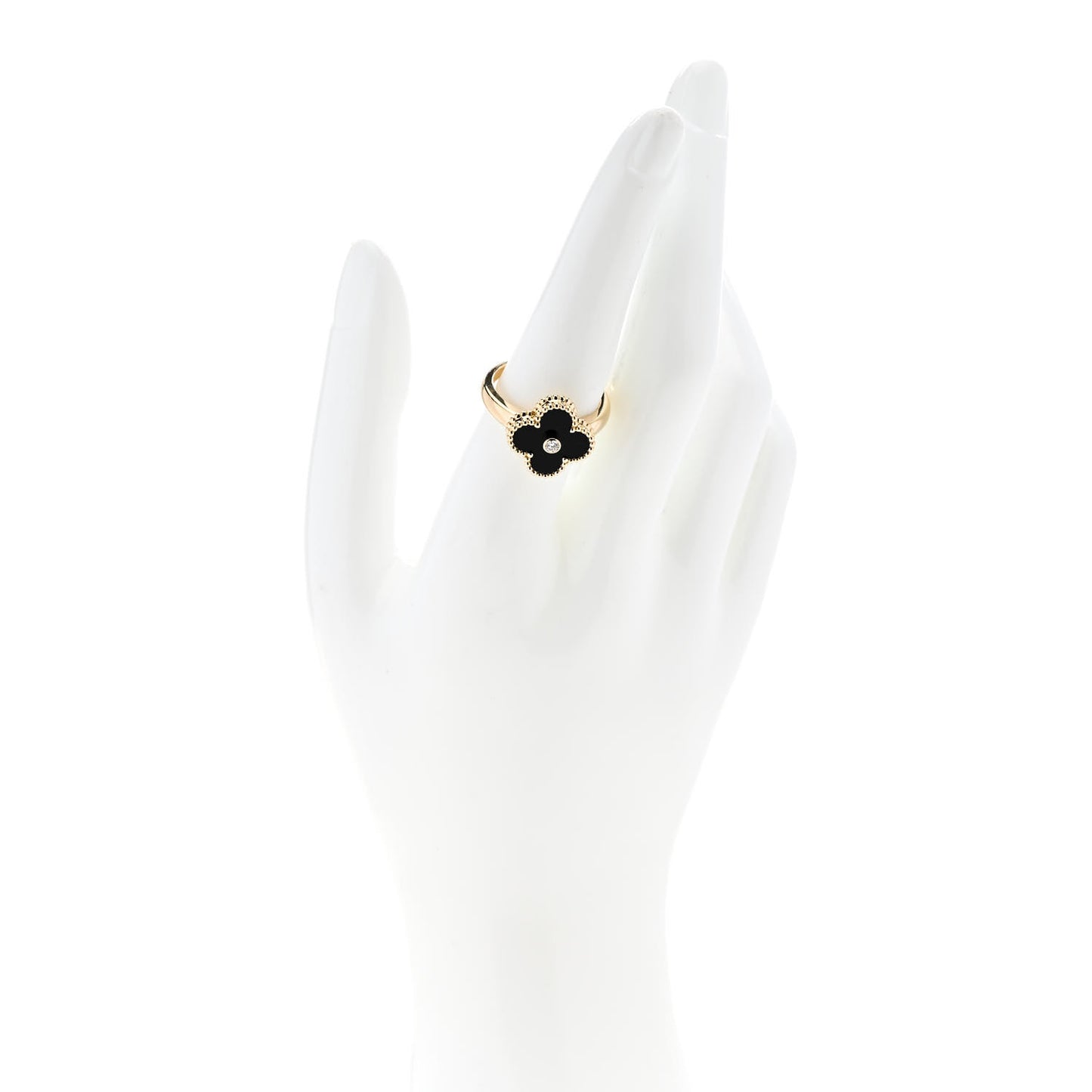 18K Yellow Gold Black Onyx Diamond Vintage Alhambra Ring 57 8