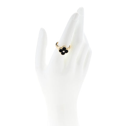 Van Cleef & Arpels 18K Yellow Gold Black Onyx Diamond Vintage Alhambra Ring 57 8 2 of 4