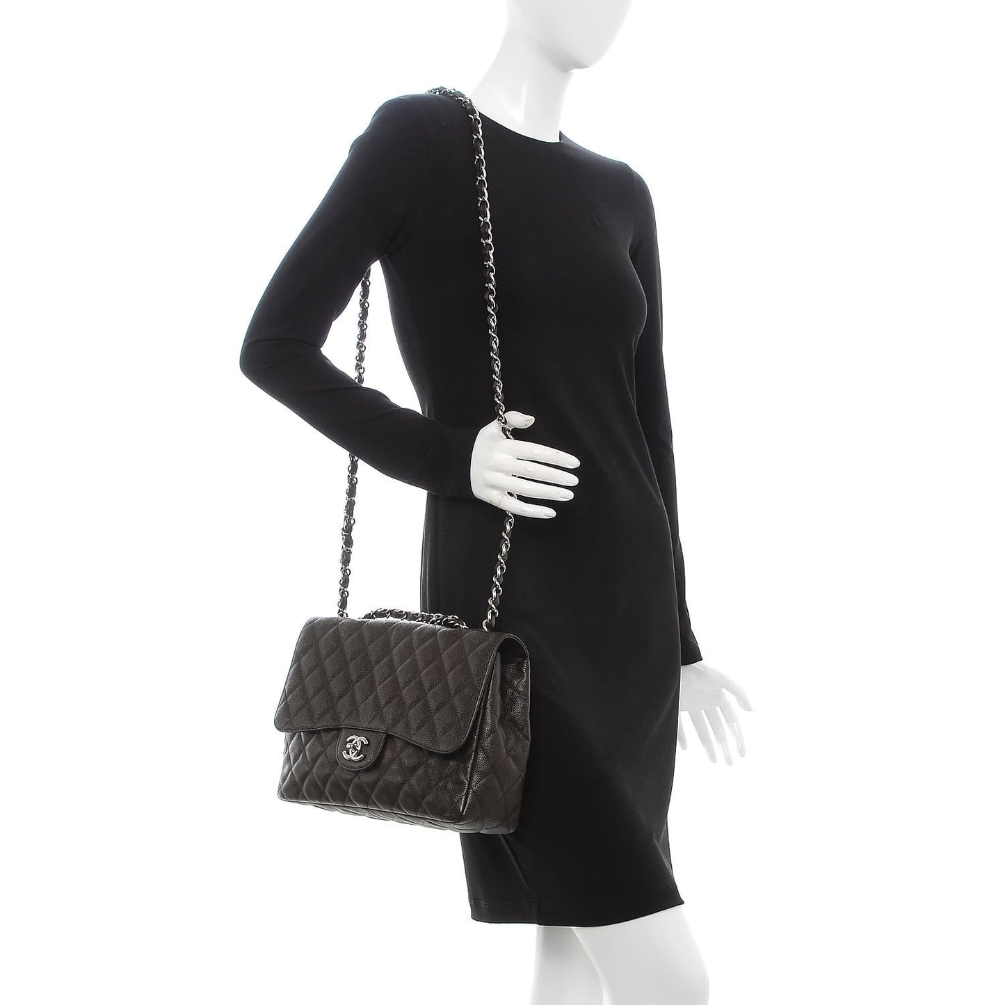 Caviar Quilted Jumbo Single Flap Dark Brown